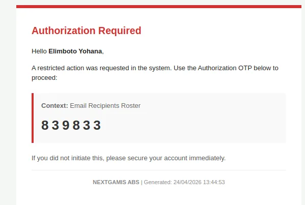 OTP for Email Recipients Roster