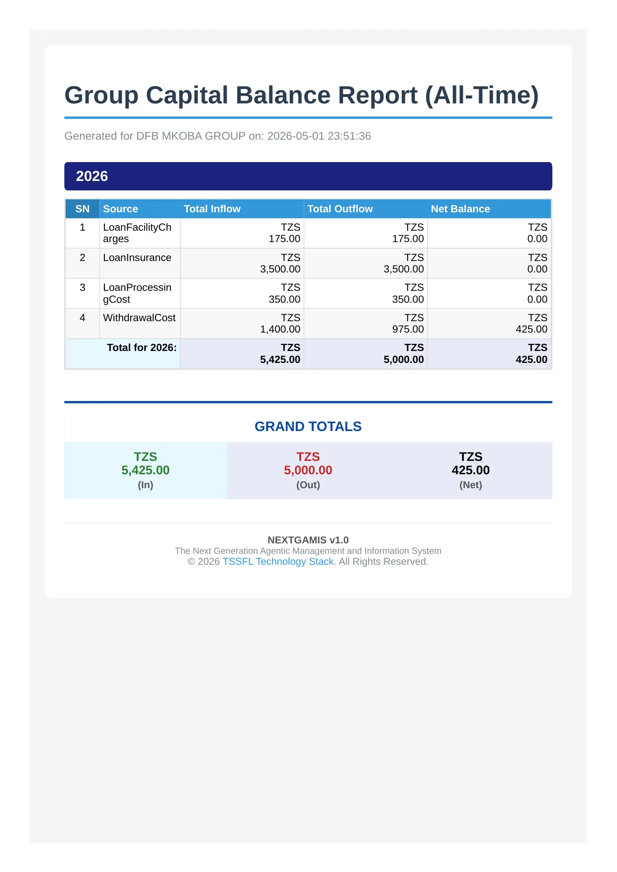 Group Capital Balance Report