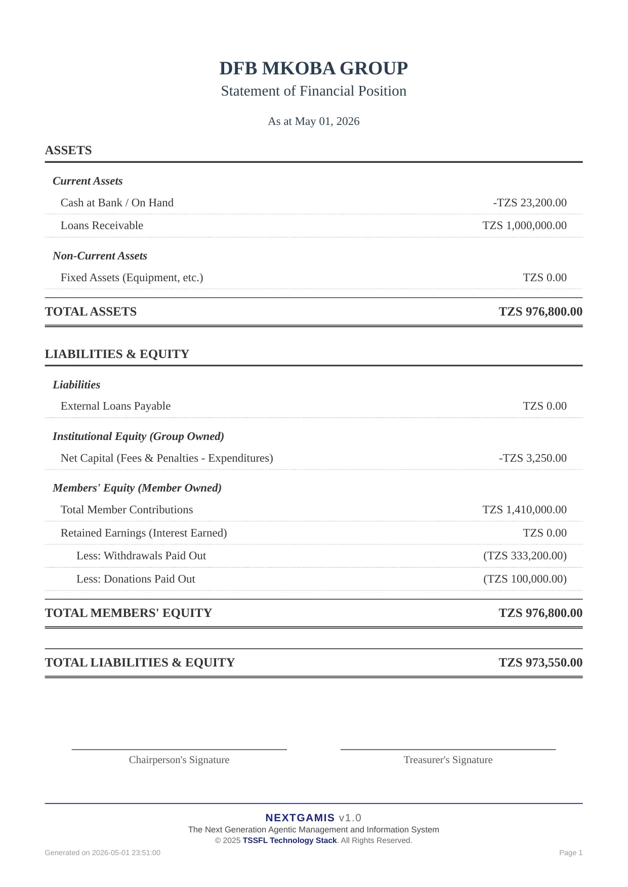 Statement of Financial Position